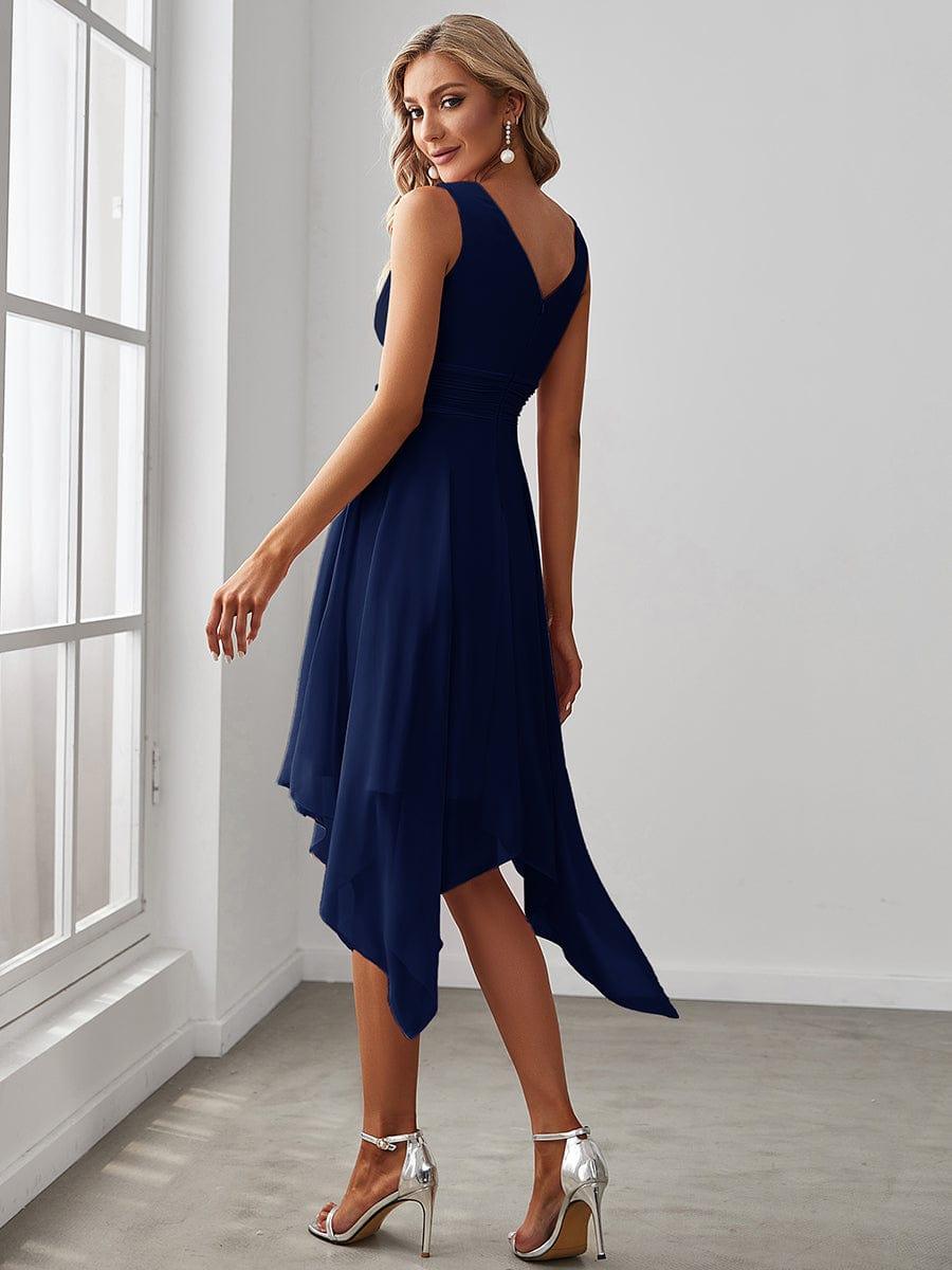 Knee Length Chiffon Bridesmaid Dress with Irregular Hem #color_Navy Blue