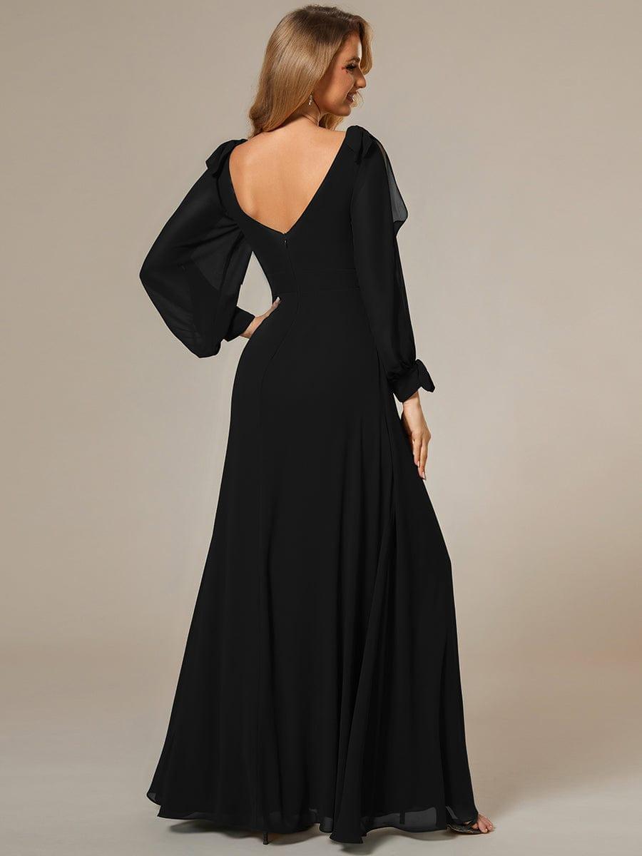 Gentle Split Low Back Thigh Slit Long Sleeve Wedding Guest Dress #color_Black