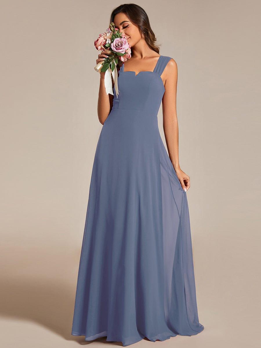 Chiffon High-Waisted Square Neck Sleeveless Bridesmaid Dress #color_Dusty Blue