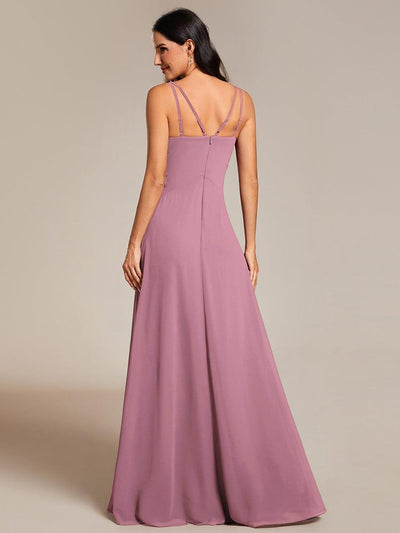 Chic Adjustable Straps Pleated Bridesmaid Dress with V-Neck #color_Purple Orchid