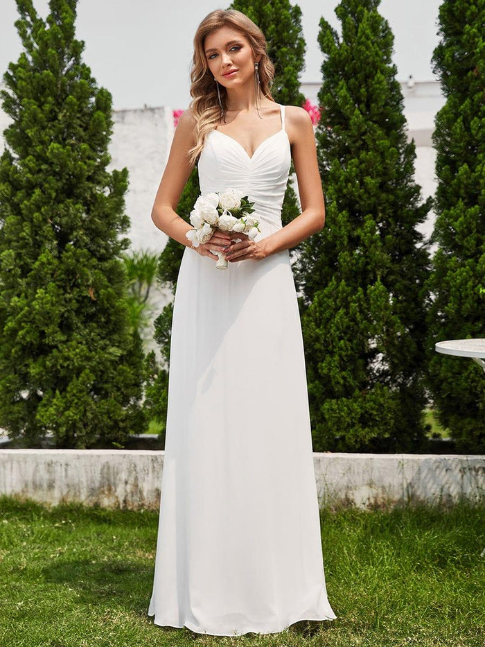 Pleated Spaghetti Straps Bridesmaid Dress featuring V-Neck