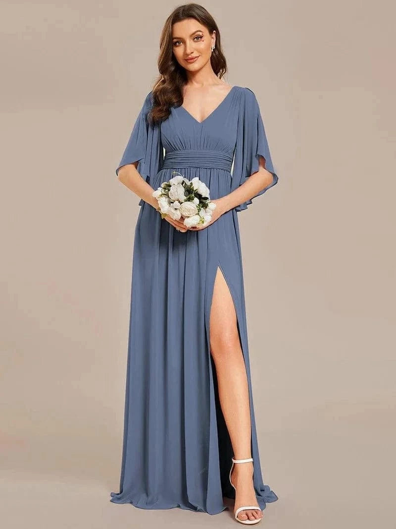 ever ELYAN|Chiffon A-Line Half Sleeves High Slit Bridesmaid Dress