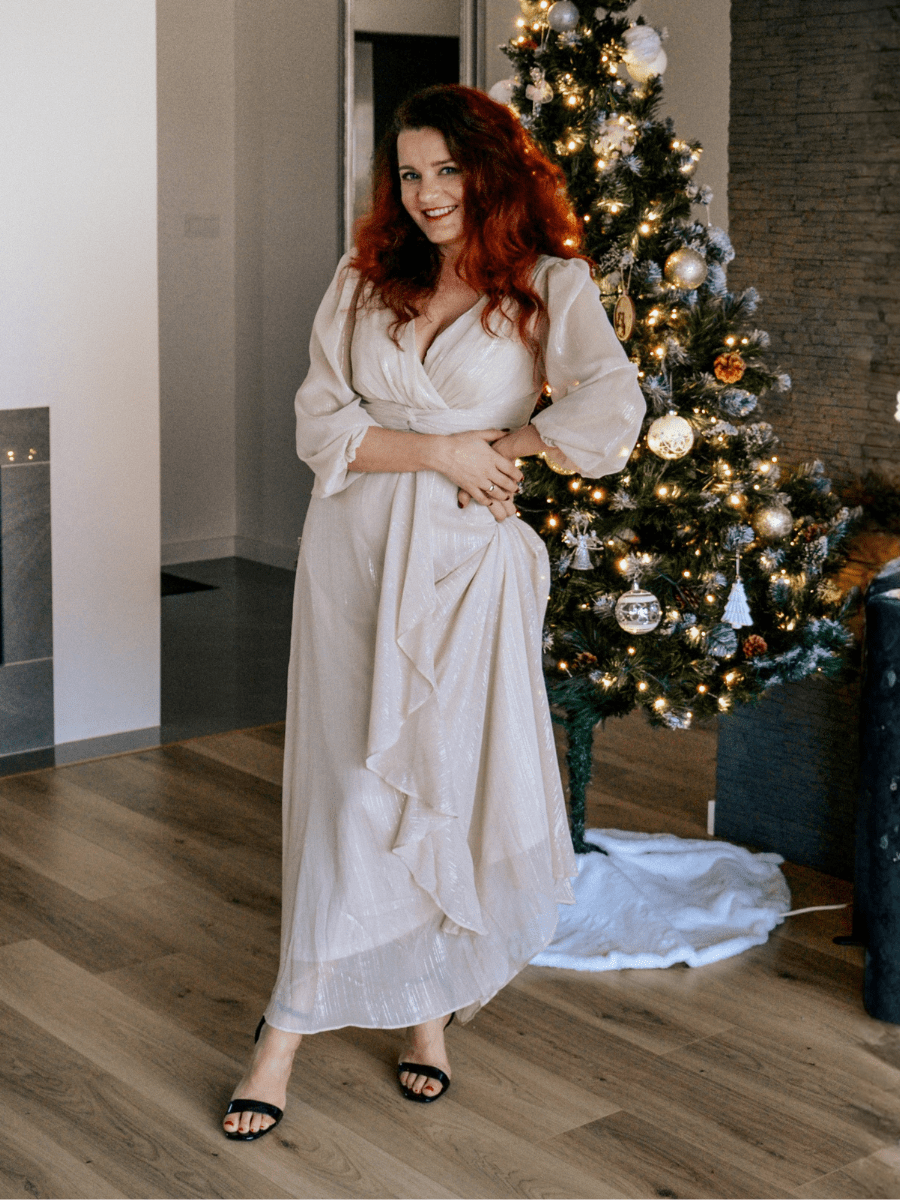 ever EMBER|Glitter Twist Knot A-Line Evening Dress(Final Sale)