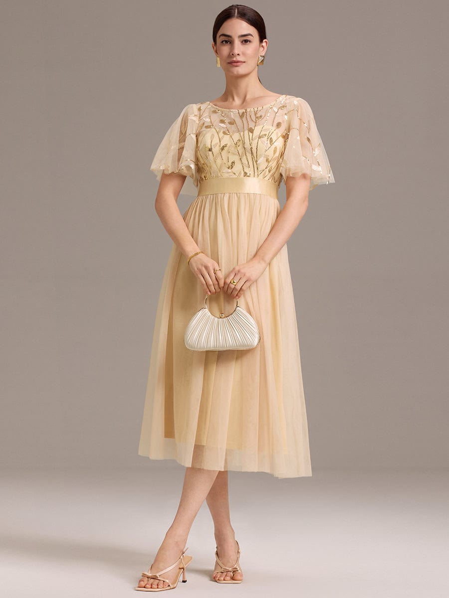 ever TAYLOR|Round Neck Sequins Midi Wedding Guest Dress
