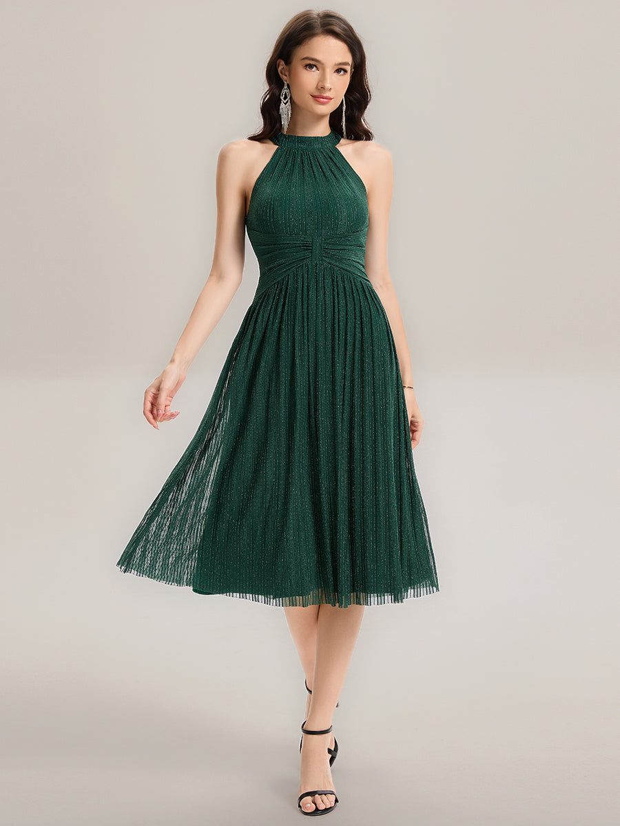 ever VAYLA|Halter Glitter Mesh Midi Evening Dress