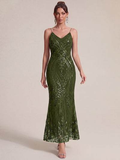Sequin V Neck Sleeveless Sheath Dress