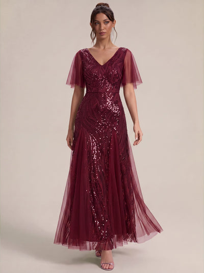 Sequin Mermaid V-Neck Maxi Dress