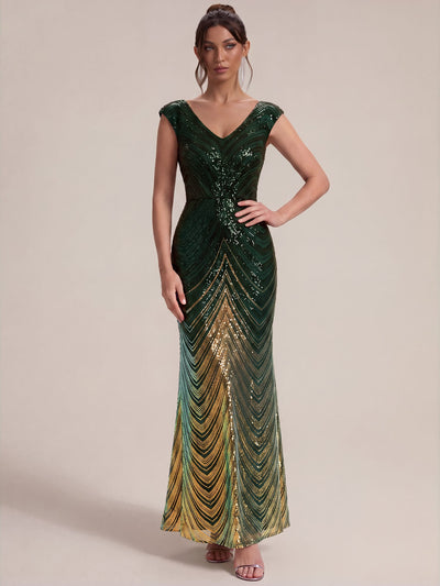 Sequin Mermaid V-Neck Maxi Dress
