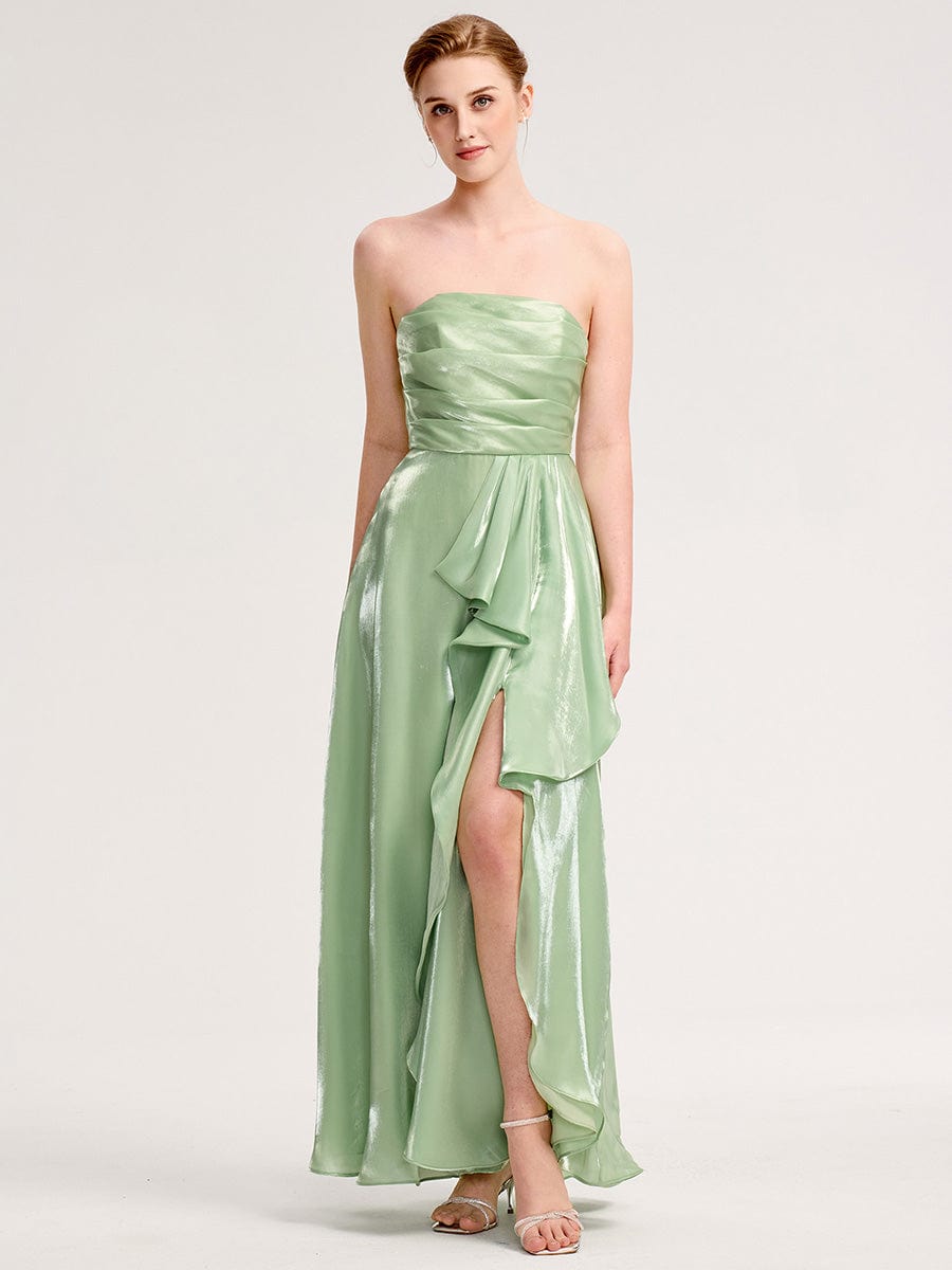 Handkerchief Side Slit Satin Evening Dress #color_Mint Green