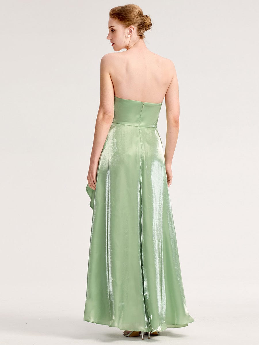Handkerchief Side Slit Satin Evening Dress #color_Mint Green