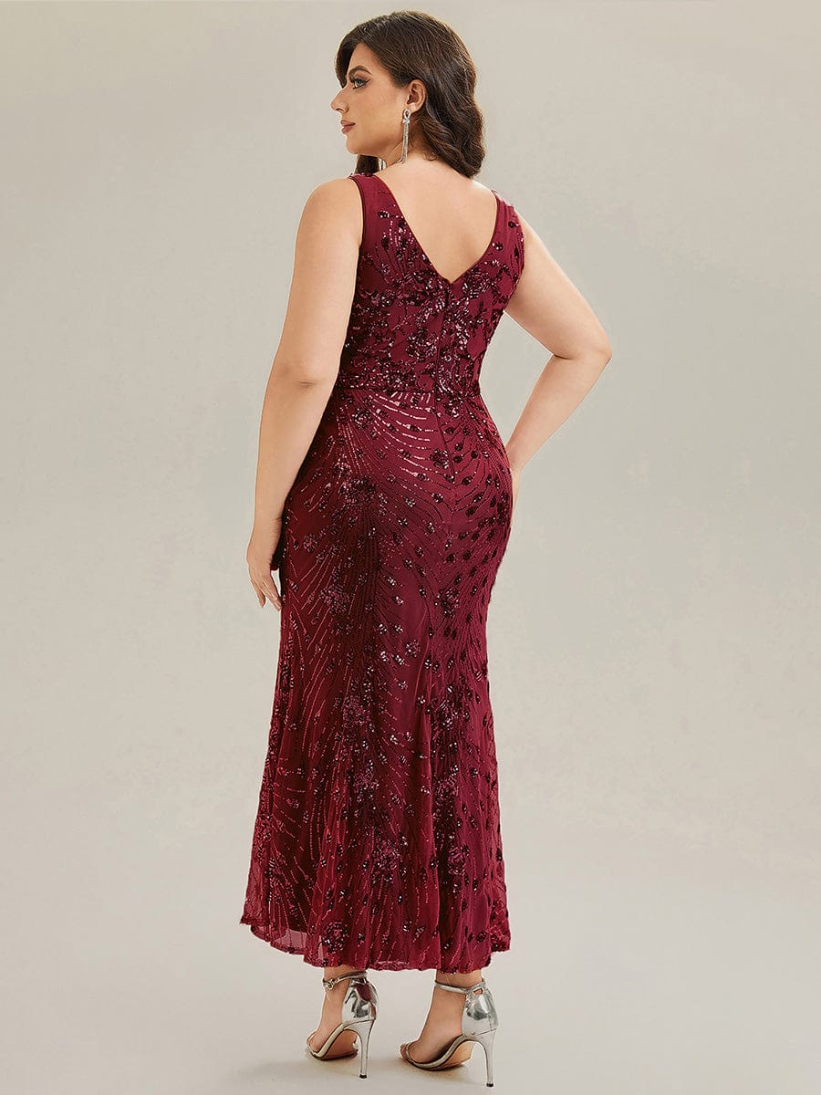 Knotted Sequin Sleeveless Evening Dress #color_Burgundy