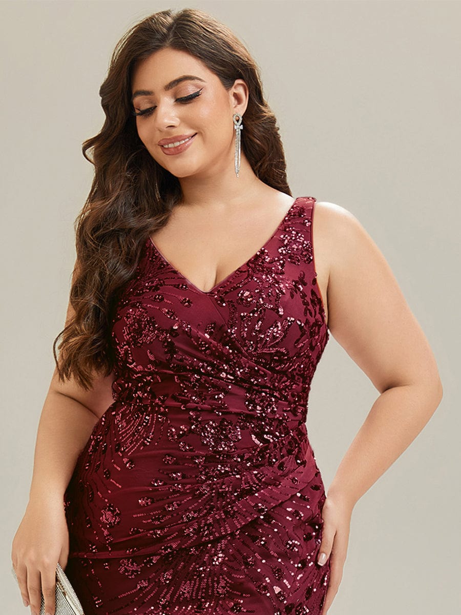 Knotted Sequin Sleeveless Evening Dress #color_Burgundy