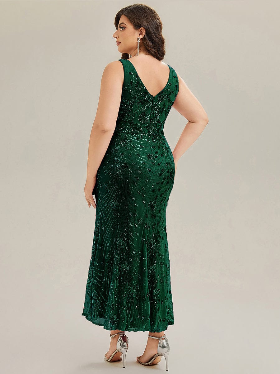 Knotted Sequin Sleeveless Evening Dress #color_Dark Green