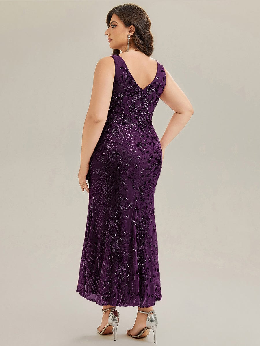 Knotted Sequin Sleeveless Evening Dress #color_Dark Purple