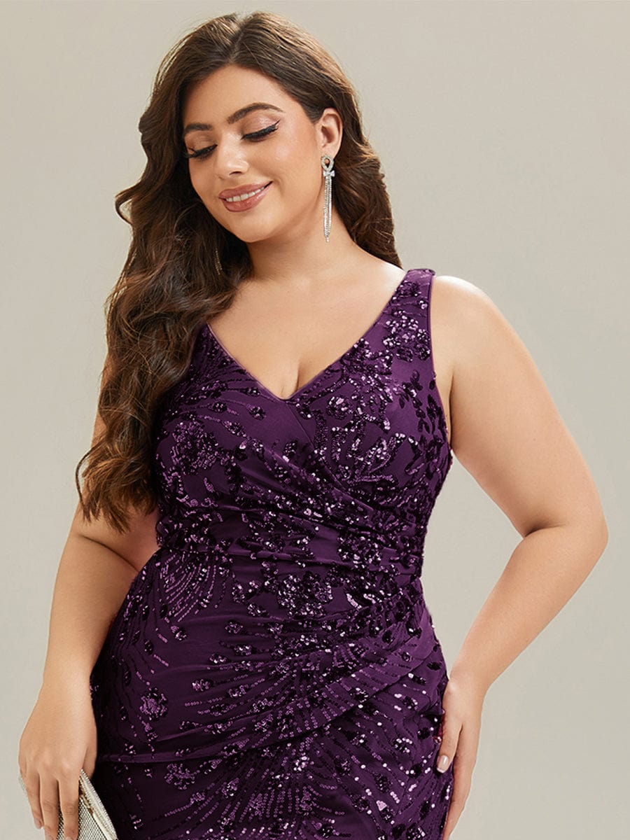 Knotted Sequin Sleeveless Evening Dress #color_Dark Purple