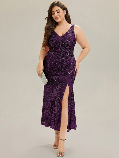 Knotted Sequin Sleeveless Evening Dress #color_Dark Purple