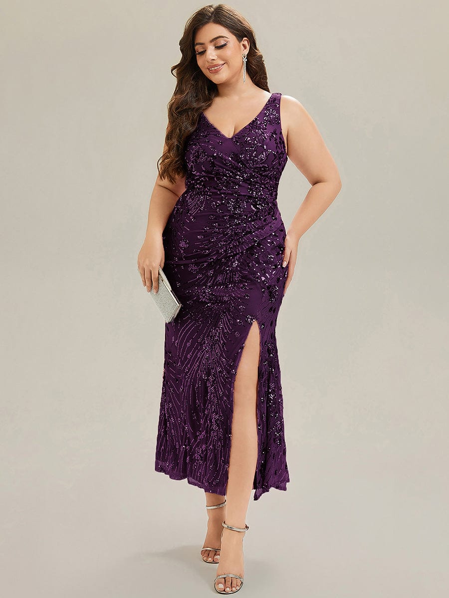 Knotted Sequin Sleeveless Evening Dress #color_Dark Purple