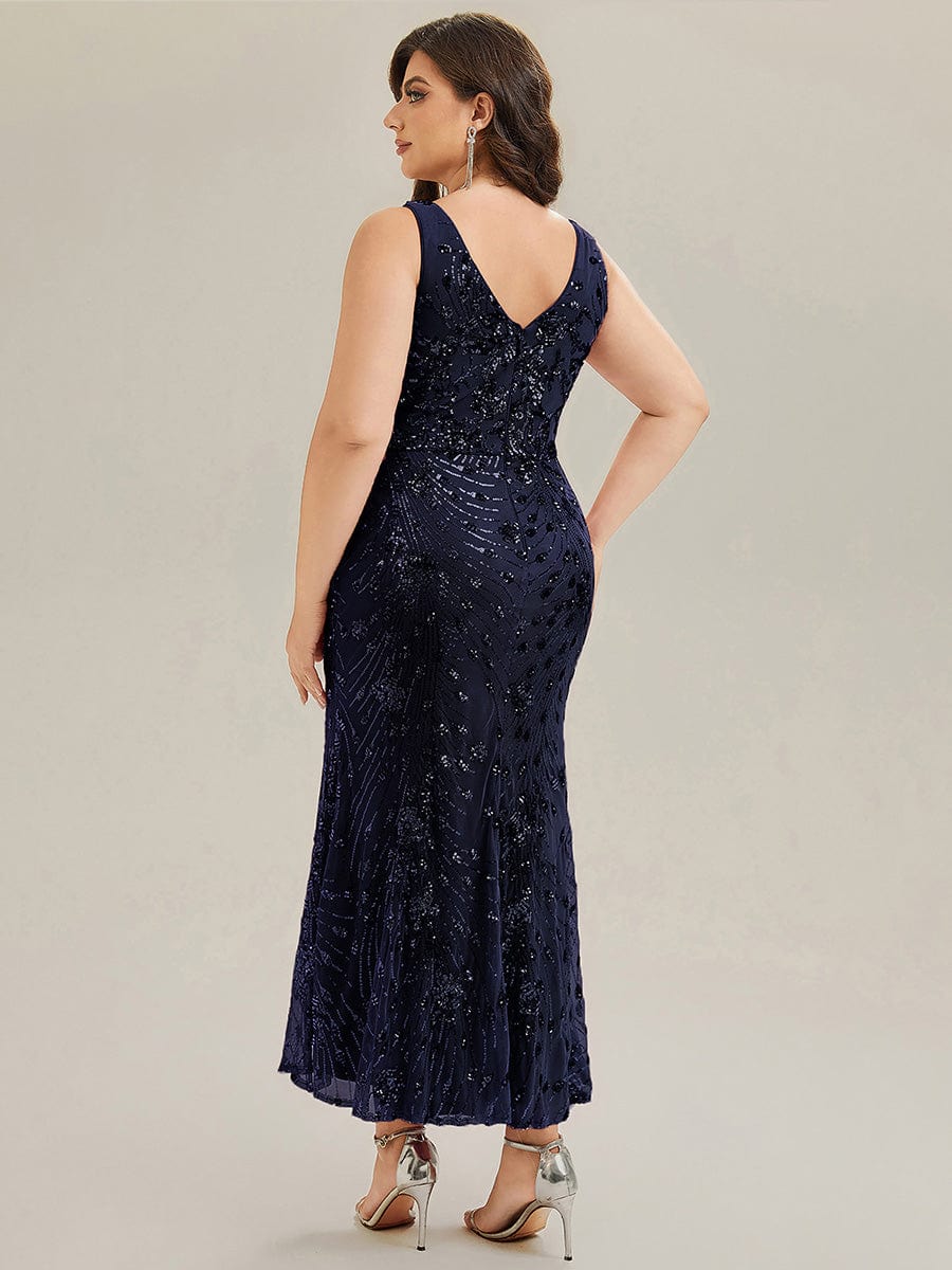 Knotted Sequin Sleeveless Evening Dress #color_Navy Blue