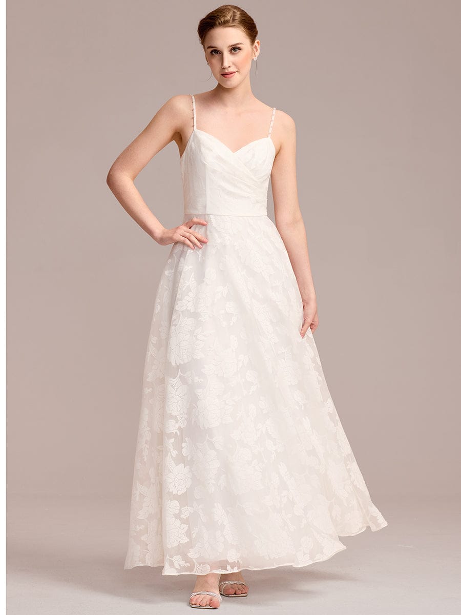 Spaghetti Strap Sweetheart Floral A-Line Floor-Length Wedding Dress #color_White