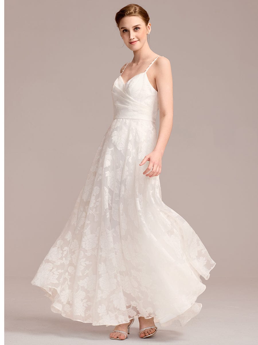 Spaghetti Strap Sweetheart Floral A-Line Floor-Length Wedding Dress #color_White