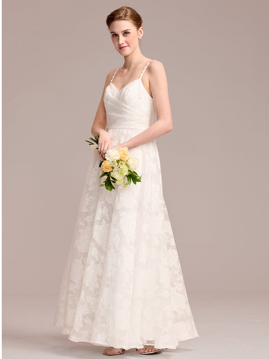 Spaghetti Strap Sweetheart Floral A-Line Floor-Length Wedding Dress #color_White