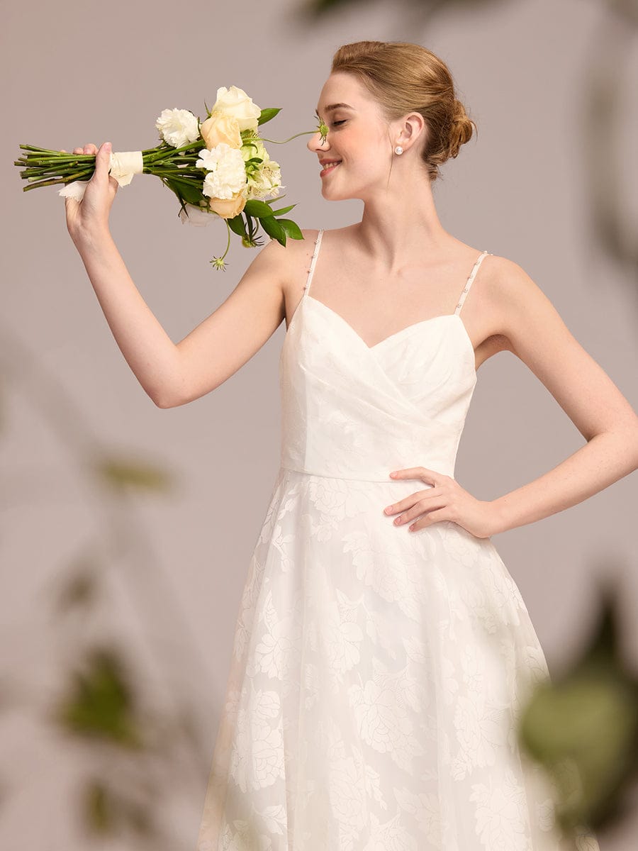 Spaghetti Strap Sweetheart Floral A-Line Floor-Length Wedding Dress #color_White