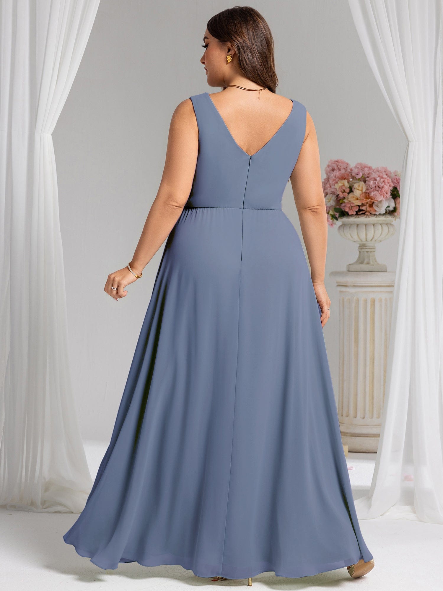 Elegant Side Slit Bridesmaid Dress #color_Dusty Blue