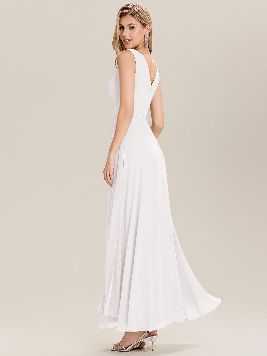 Elegant Side Slit Bridesmaid Dress #color_White