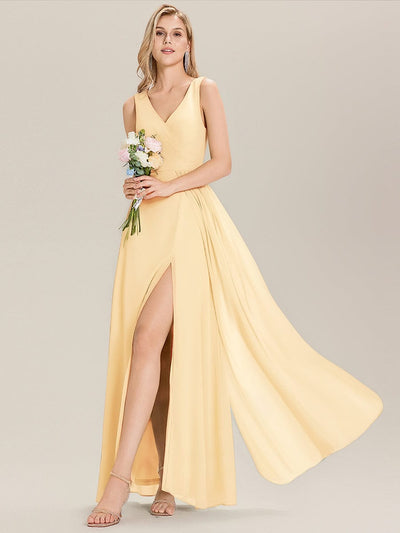 Elegant Side Slit Bridesmaid Dress #color_Yellow