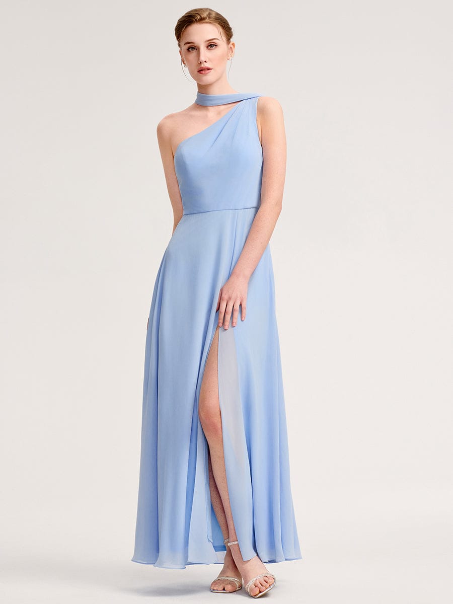 Sleeveless A-Line Floor Length Bridesmaid Dress with Thigh-High Slit #color_Ice Blue
