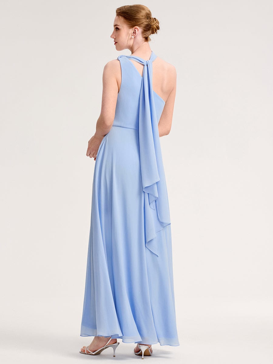 Sleeveless A-Line Floor Length Bridesmaid Dress with Thigh-High Slit #color_Ice Blue