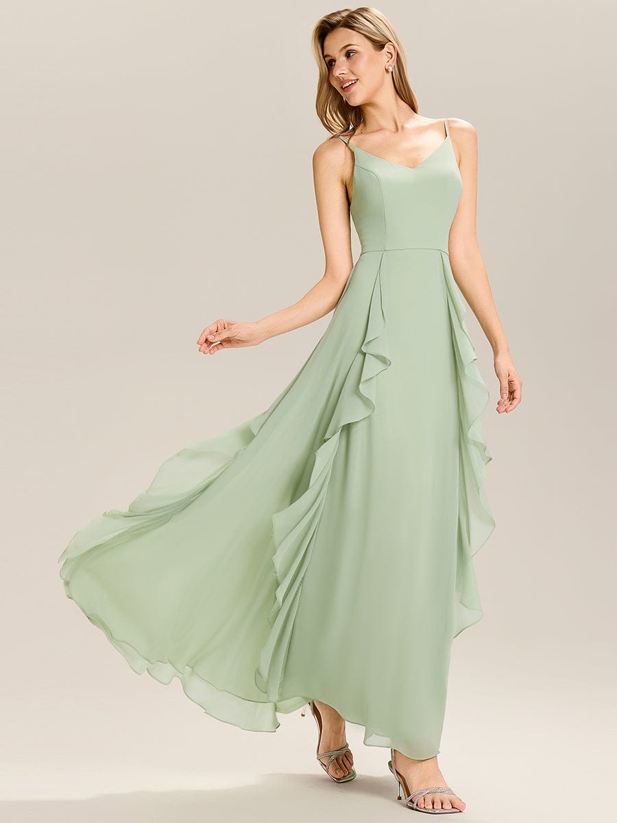 A-Line V-Neck Ruffles Chiffon Bridesmaid Dress #color_Mint Green