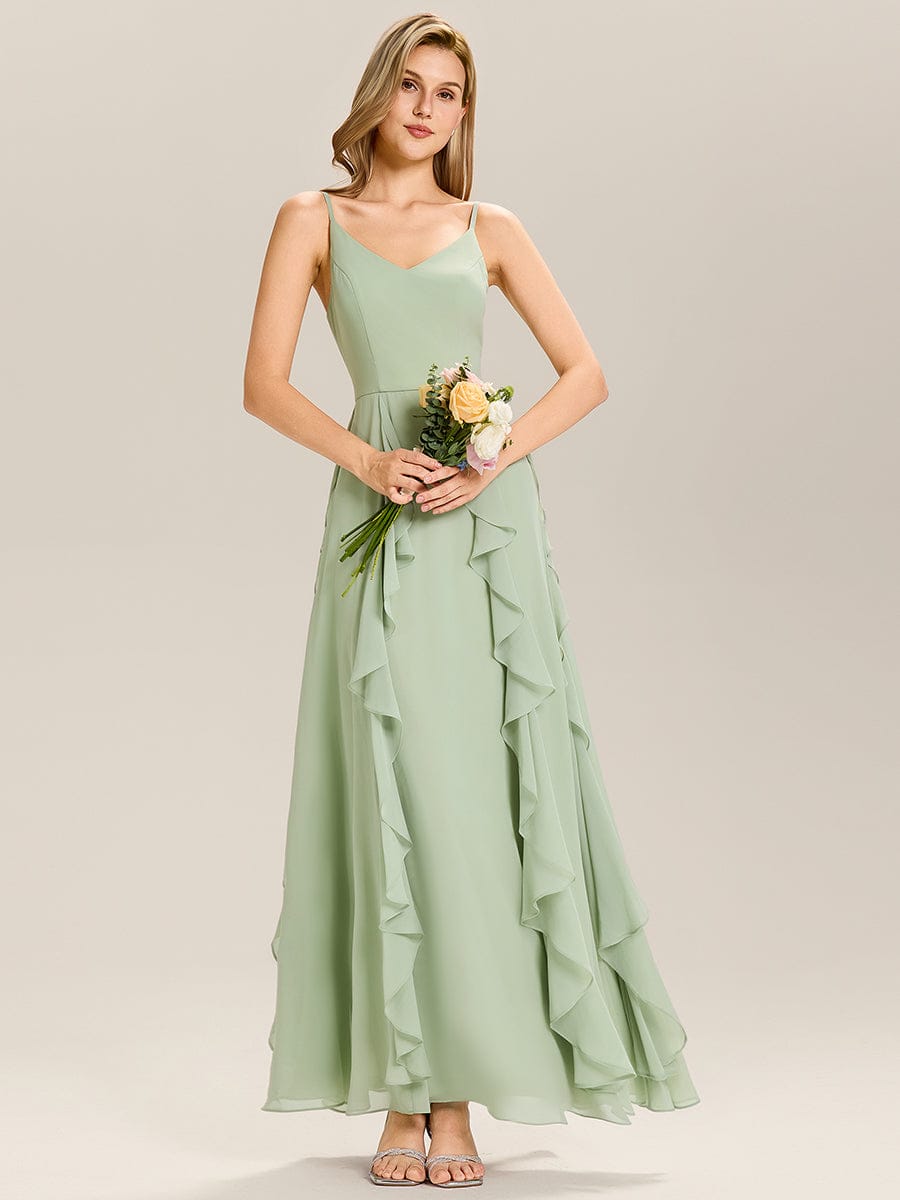 A-Line V-Neck Ruffles Chiffon Bridesmaid Dress #color_Mint Green