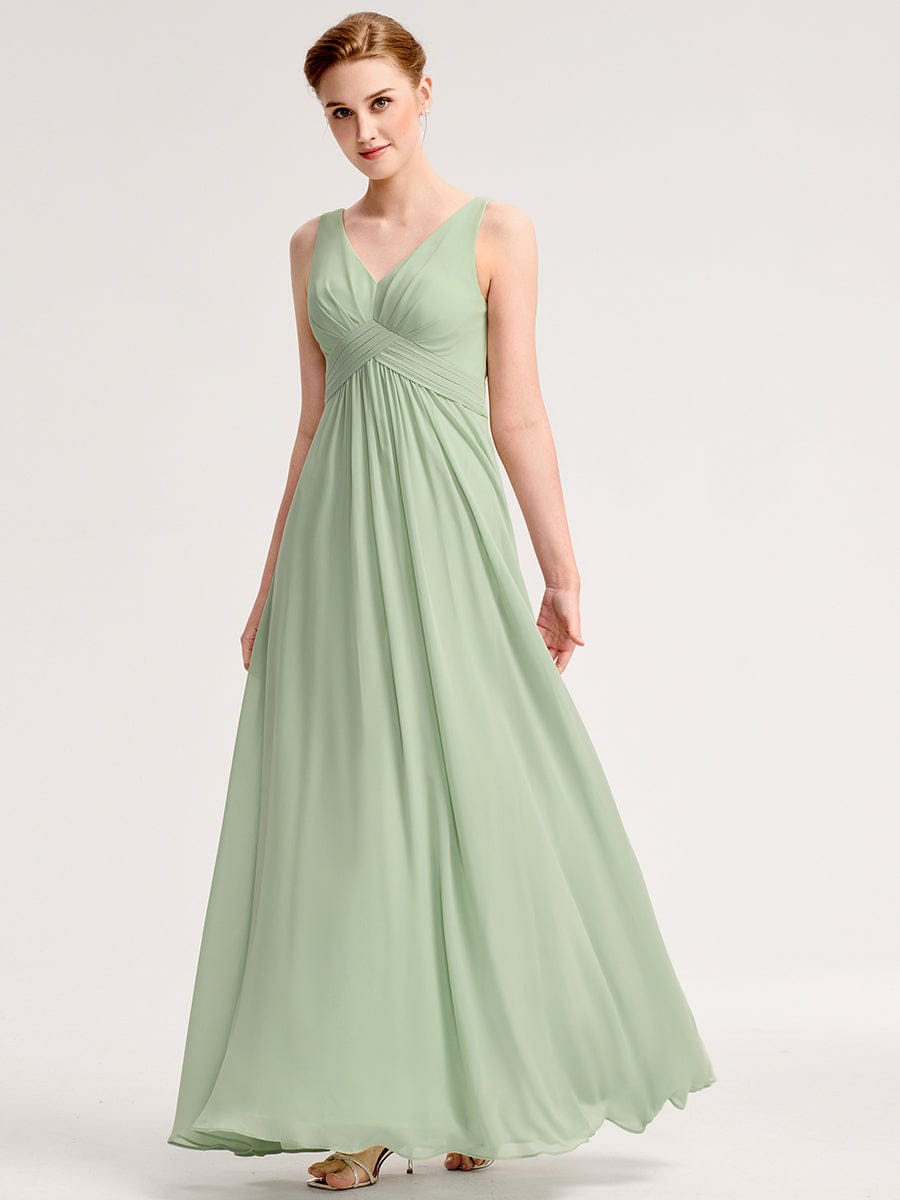 A-Line Pleated Chiffon V-Neck Bridesmaid Dress #color_Mint Green
