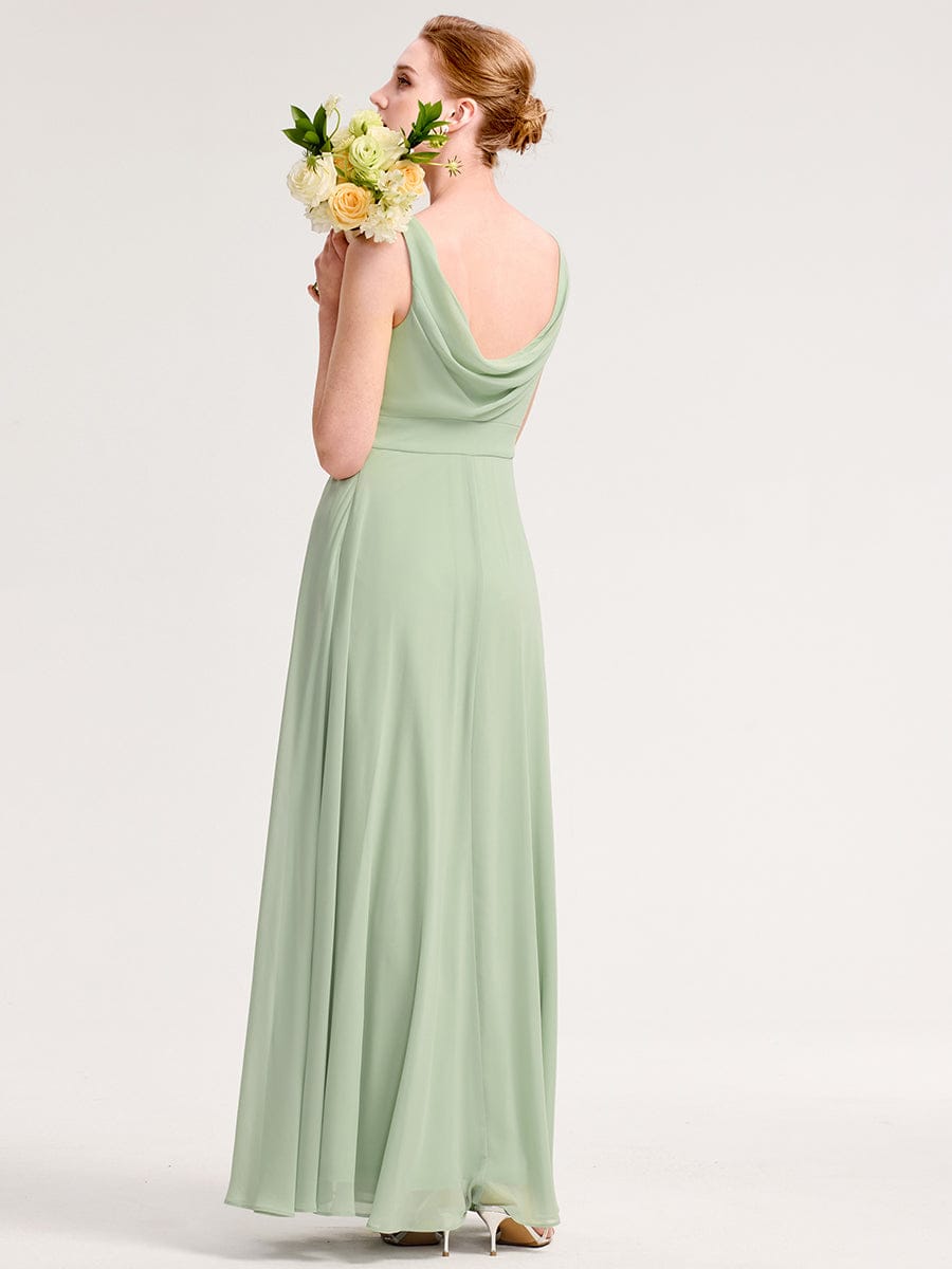 A-Line Pleated Chiffon V-Neck Bridesmaid Dress #color_Mint Green
