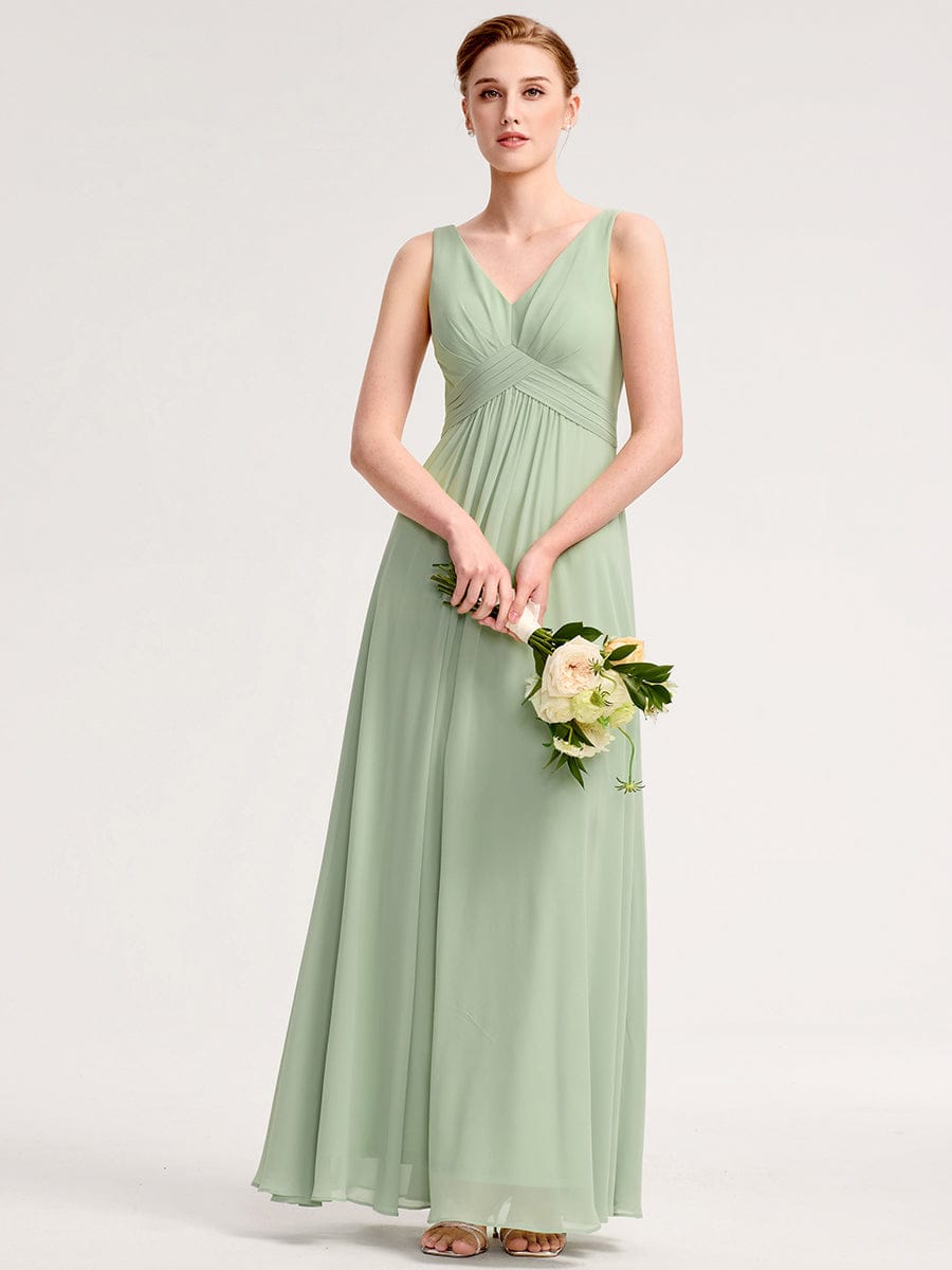 A-Line Pleated Chiffon V-Neck Bridesmaid Dress #color_Mint Green