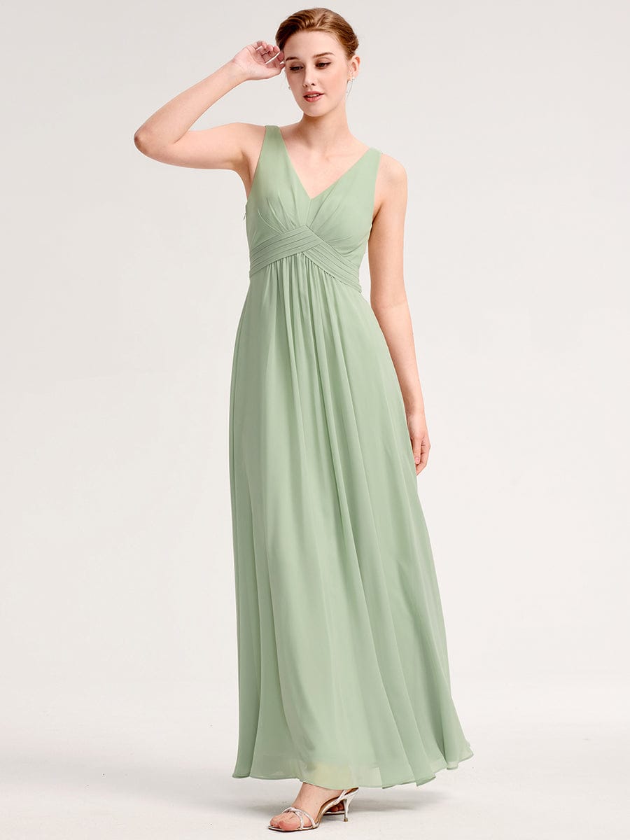 A-Line Pleated Chiffon V-Neck Bridesmaid Dress #color_Mint Green