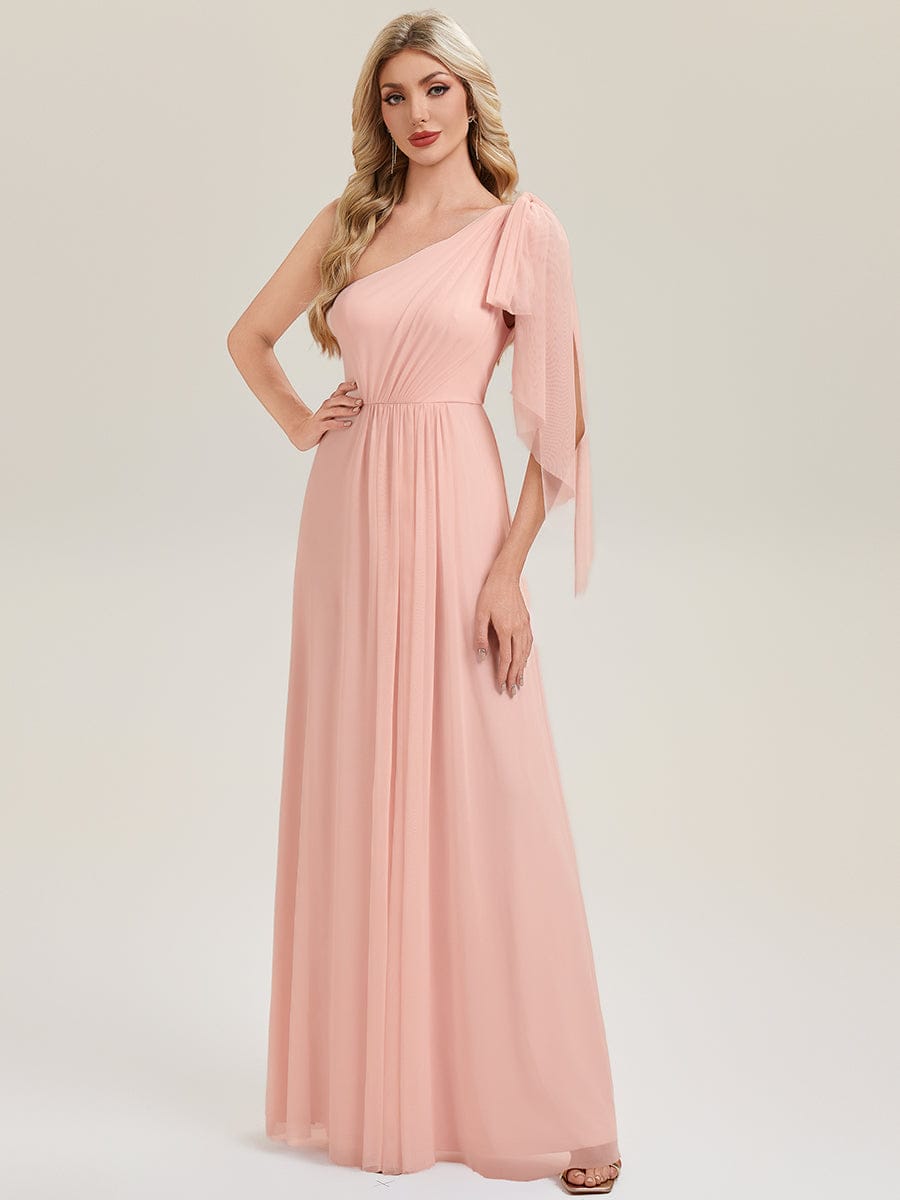 One Shoulder Multiway Bridesmaid Dress with Flowing Ribbon #color_Pink