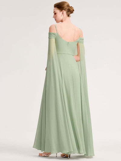 Chiffon Sleeves Bridesmaid Dress with Flowing Ribbon #color_Mint Green