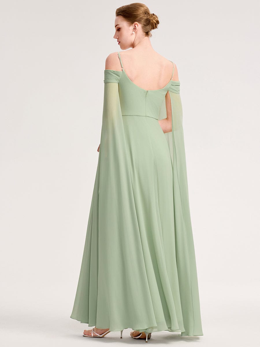 Chiffon Sleeves Bridesmaid Dress with Flowing Ribbon #color_Mint Green