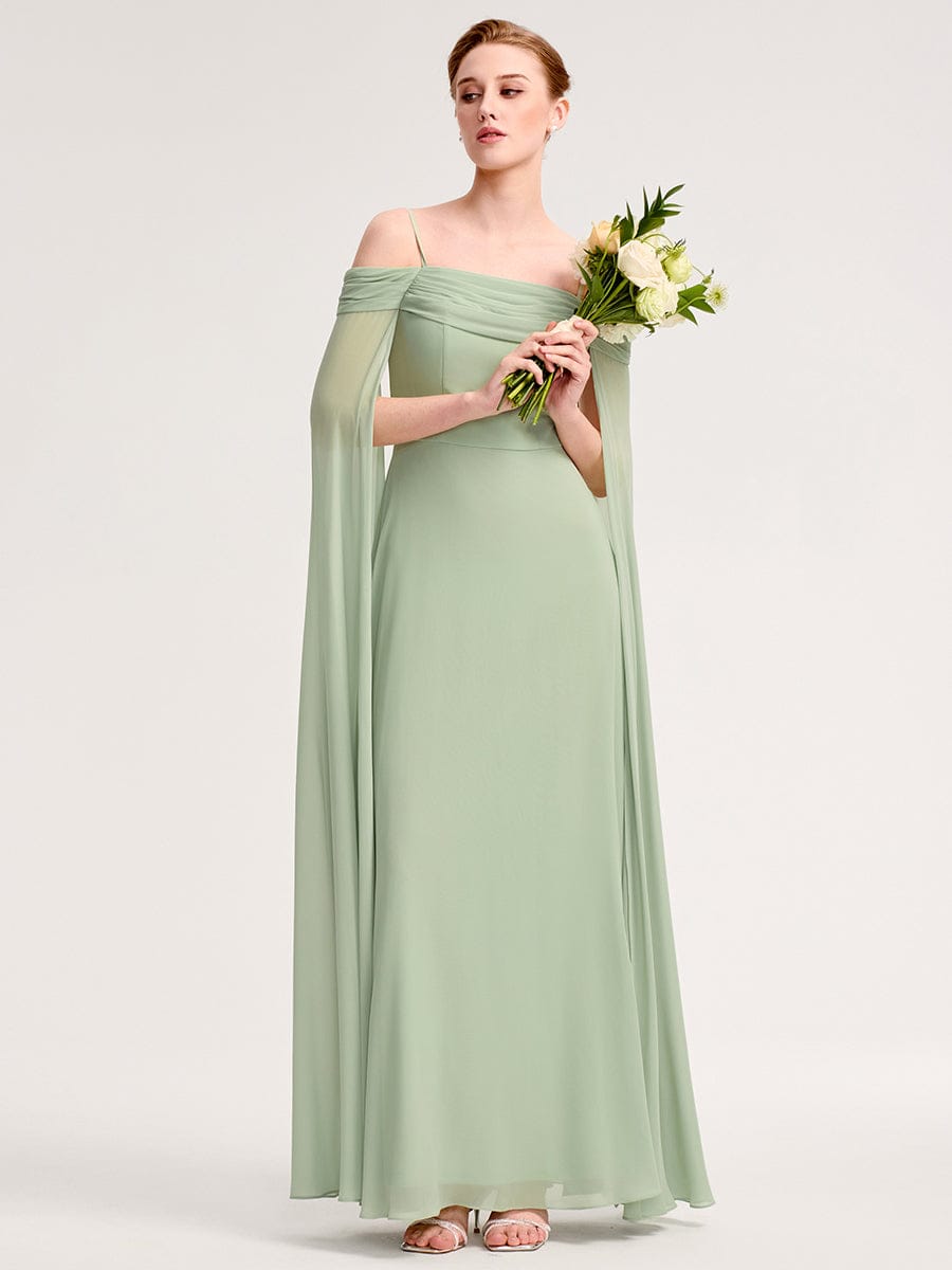 Chiffon Sleeves Bridesmaid Dress with Flowing Ribbon #color_Mint Green