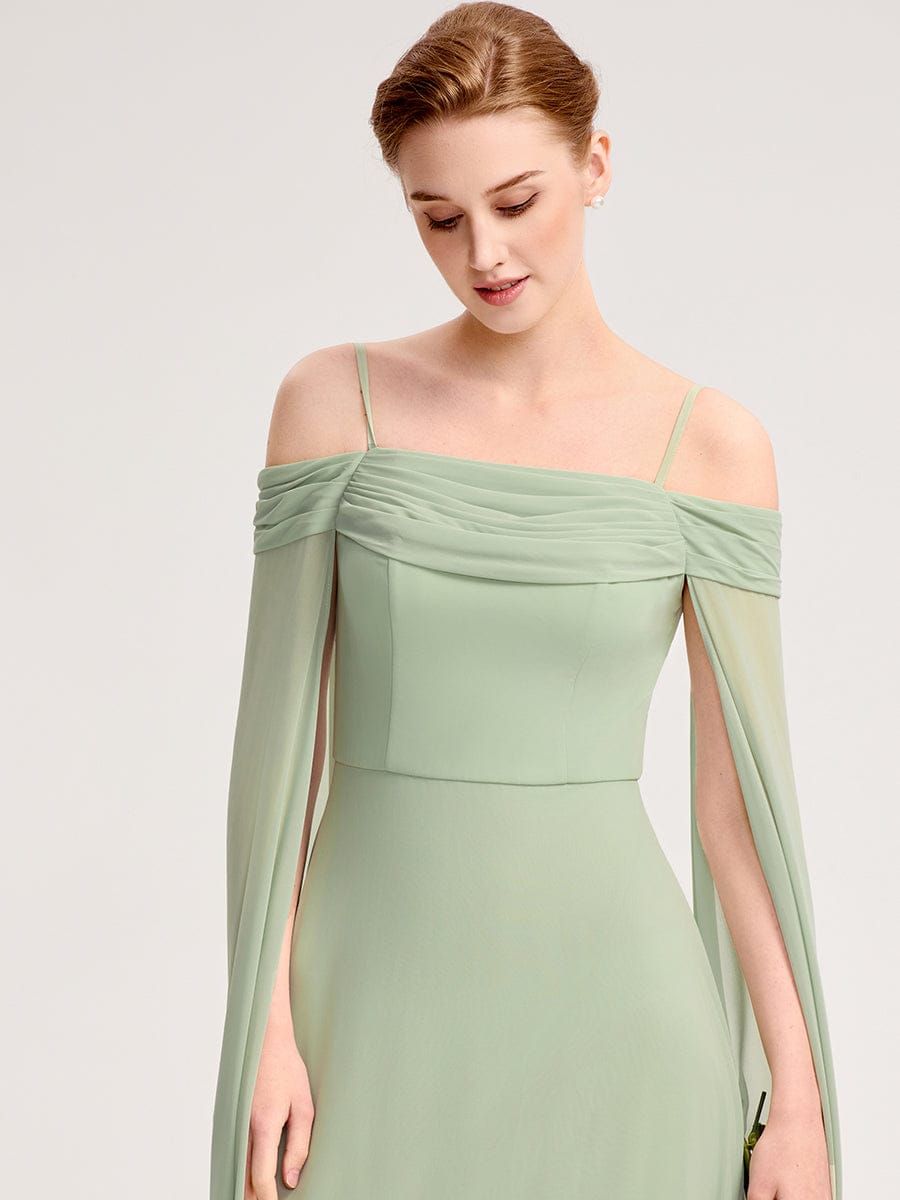 Chiffon Sleeves Bridesmaid Dress with Flowing Ribbon #color_Mint Green