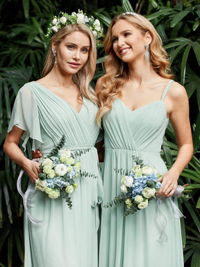 Chiffon and Lace Open Back Bridesmaid Dress with Spaghetti Straps