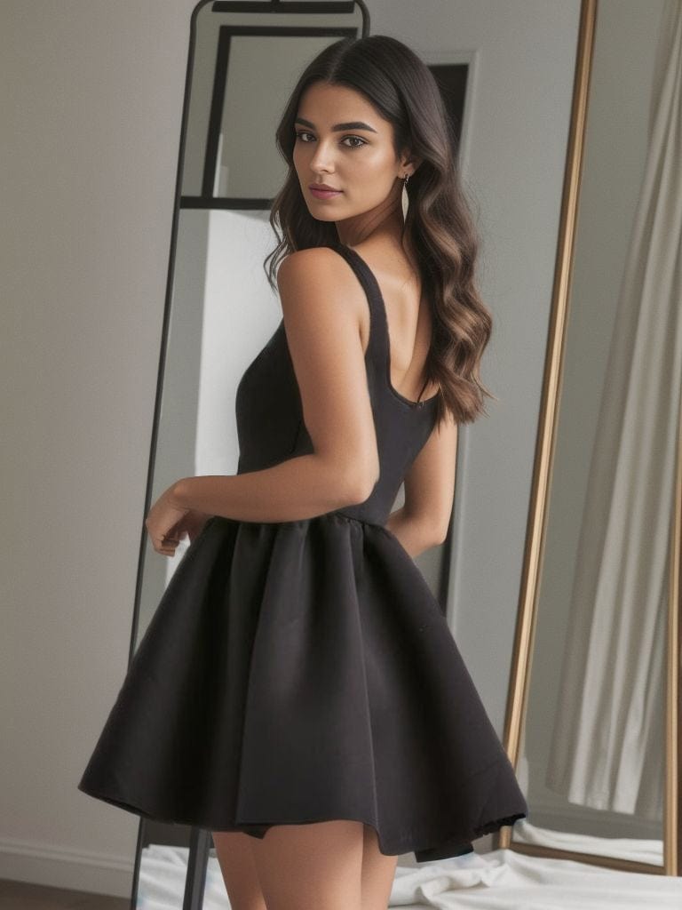 Chic Square Neck Open Back A-line Homecoming Dress #color_Black