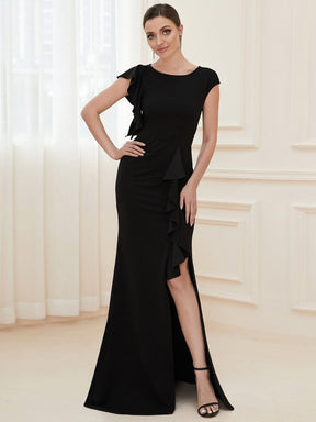Elegant Cap Sleeve Side Slit Evening Gown with Ruffles