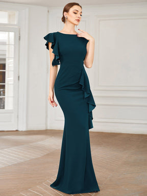Elegant Cap Sleeve Side Slit Evening Gown with Ruffles