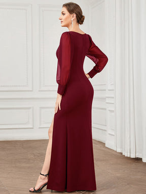Long Sleeve Square Neck High Stretch Evening Gown with Slit