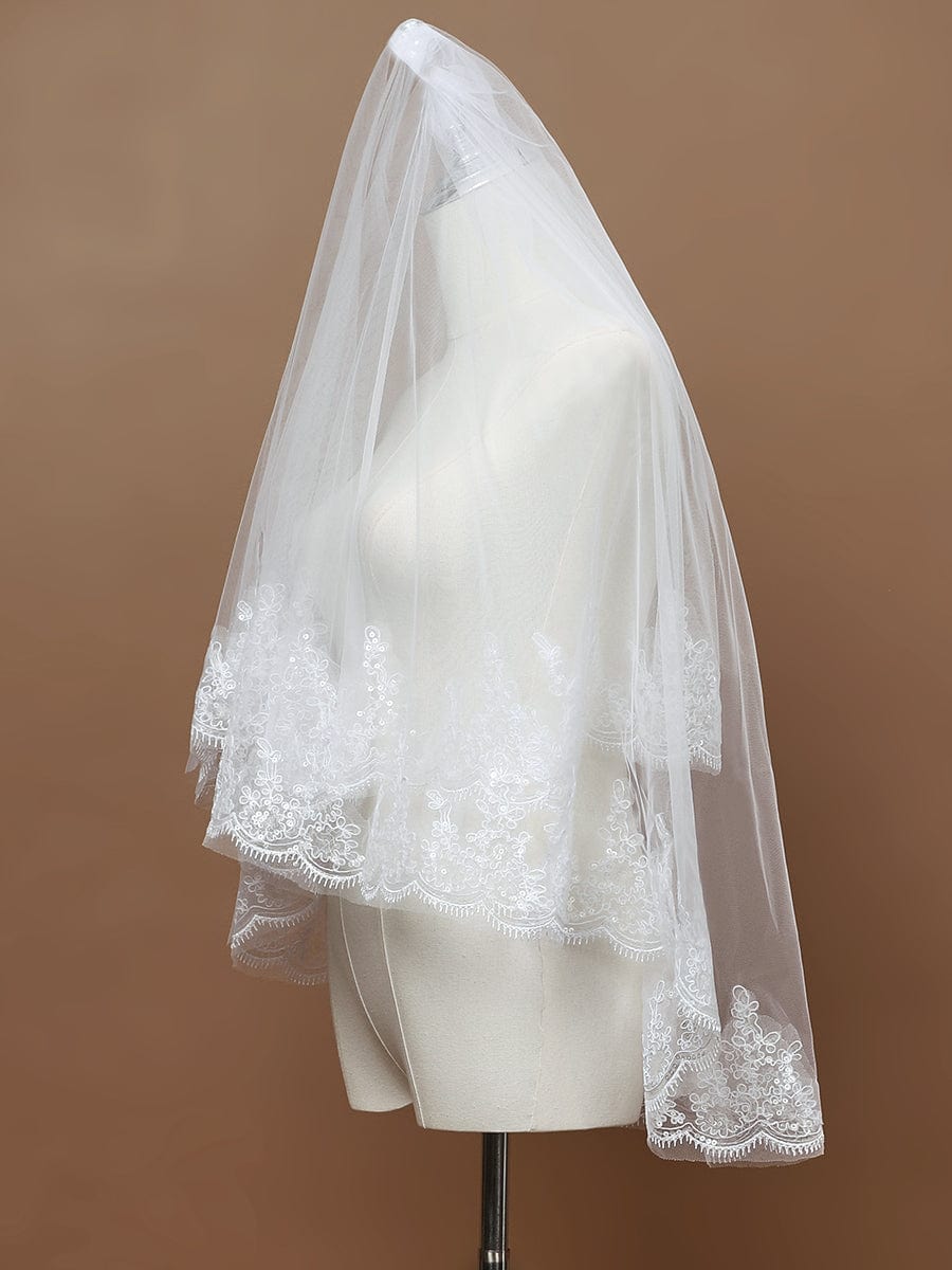 Double Tier Lace Wedding Bridal Veil #color_Cream
