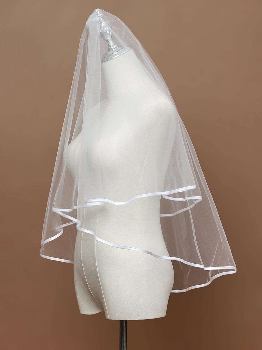 Simple Double-Layered Wedding Veil #color_Cream