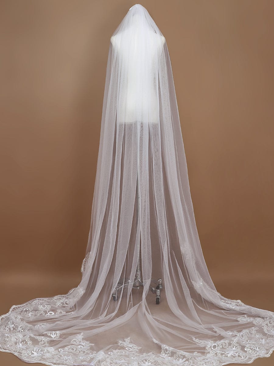 Elegant Lace and Applique Cathedral Bridal Veil #color_Cream